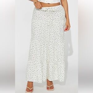 Fashion Nova Cream Maxi Skirt with Blue Floral Print